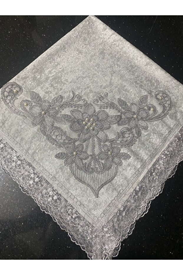 Velvet French Laced Lace Pearl Embroidered Dowry Box Gray Luxury Bundle