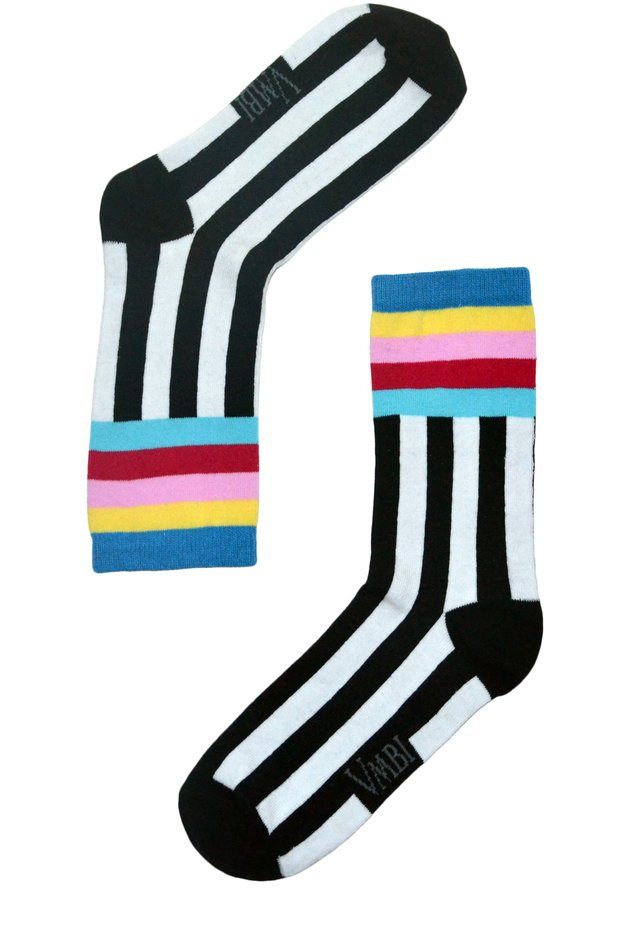 Unisex Multicolored Vertical and Horizontal Striped Socks