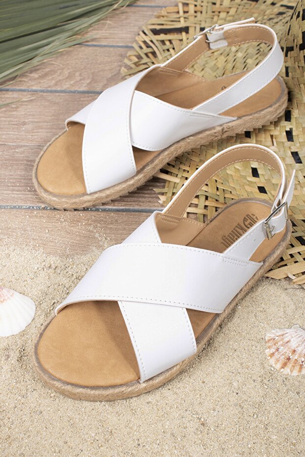 Women's White Straw Anatomical Orthopedic Daily Sandals