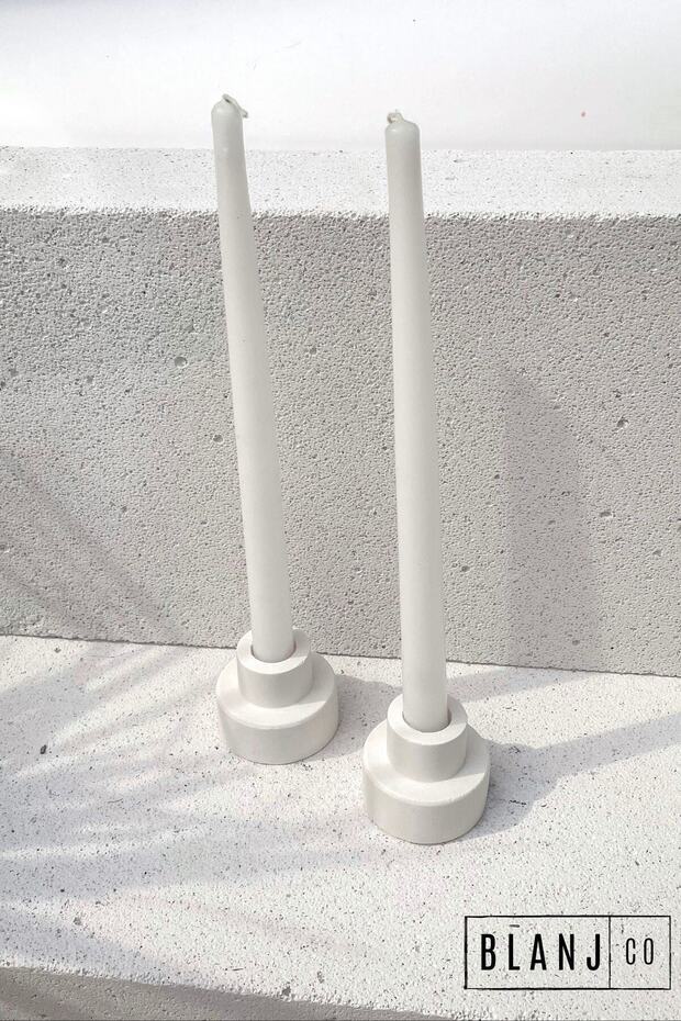 2'li Step Beyaz Şamdan Mumluk - 1