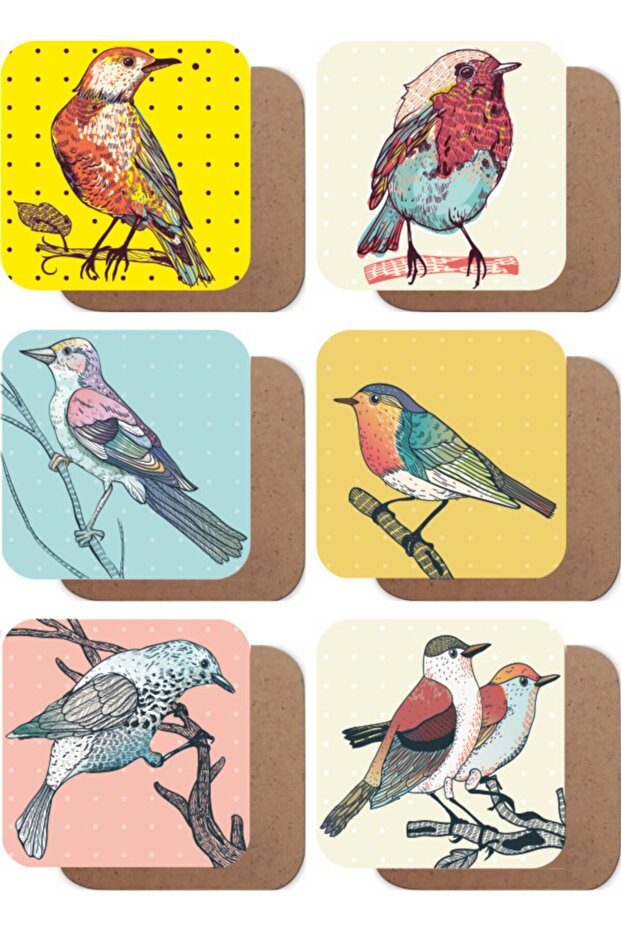 Birds Set of 6 Wooden Coasters