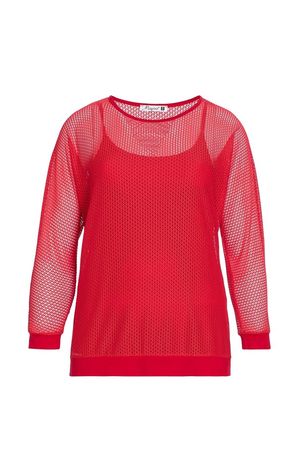 Women's Pink Sleeve and Skirt Ribbed Mesh Plus Size Blouse