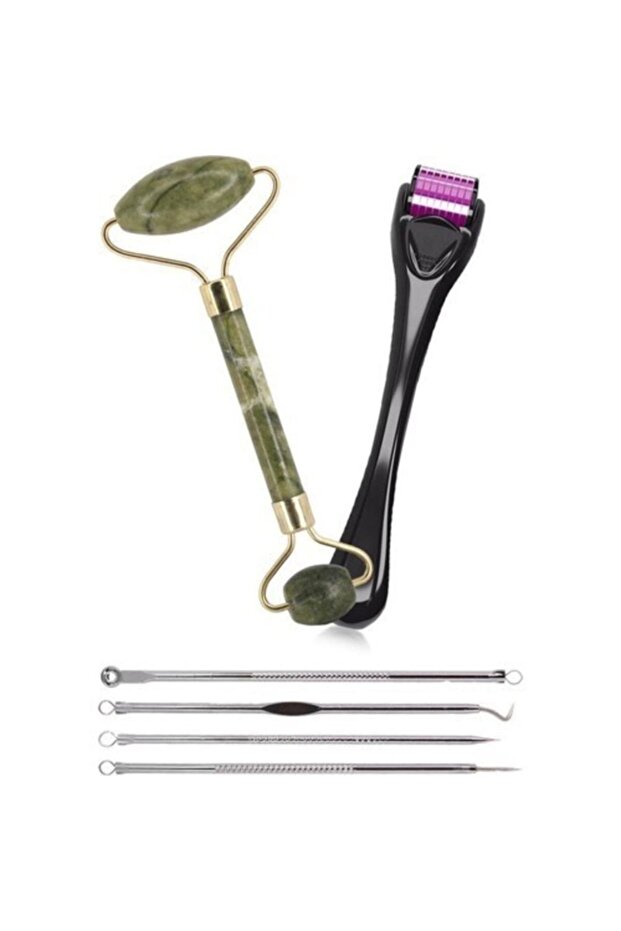 3-Piece Skin Care Set Dermaroller 1.00 Mm + Jade + 4-Piece Silver Comedone