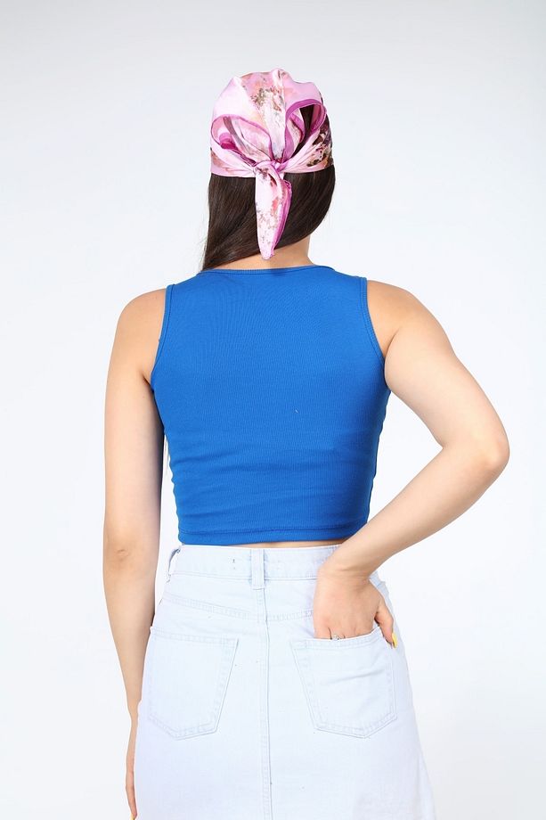 Kadın Mavi Basic Askılı Crop Top - 8