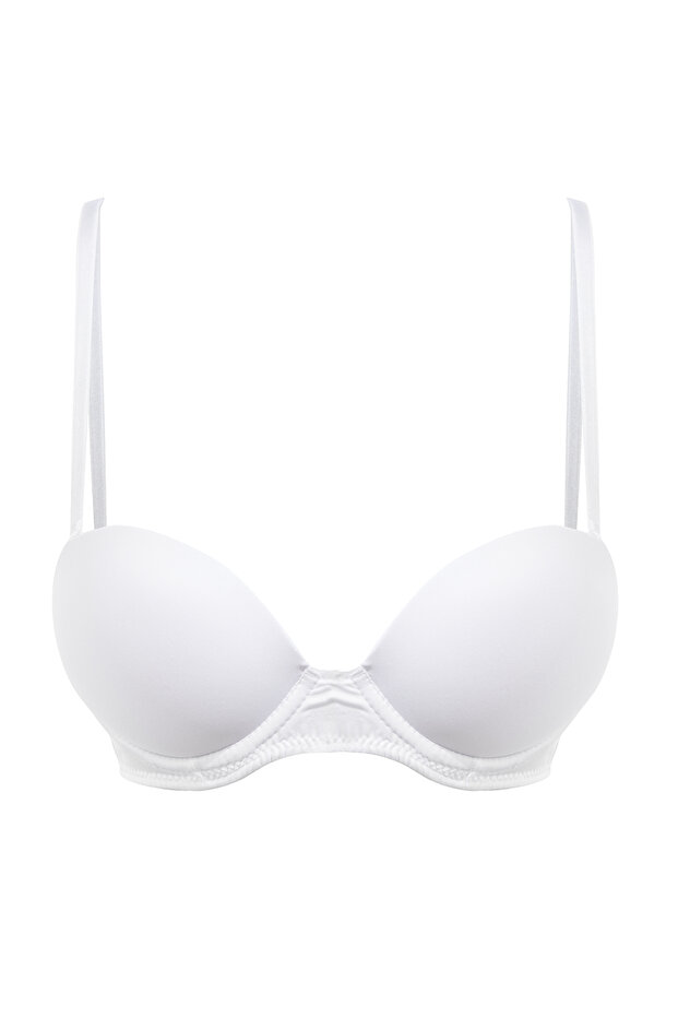 Beyaz İp Askılı Ekstra Dolgulu/Push-Up Balconette Örme Sütyen THMAW21SU0058 - 10