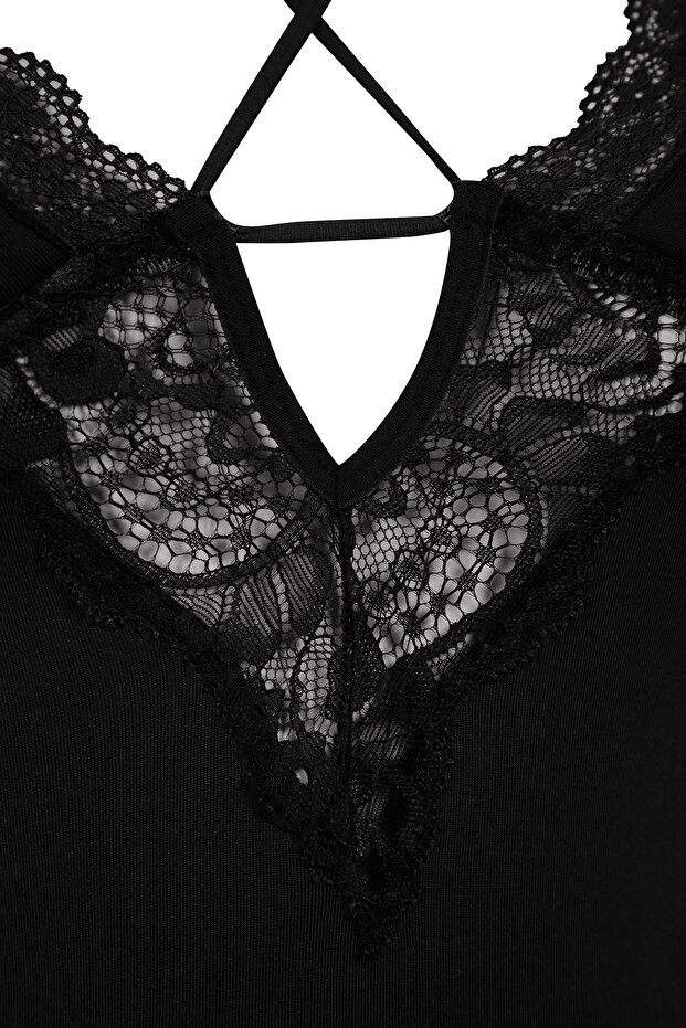 Čierna mikro čipka lemovanie podrobný povrazový popruh pletené body Thmaw25Bd00004 - 8