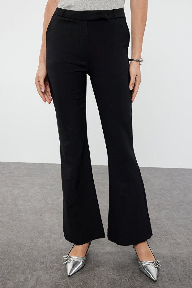 Siyah Flare/İspanyol Paça Dokuma Kumaş Pantolon TWOAW25PL00010 - 3