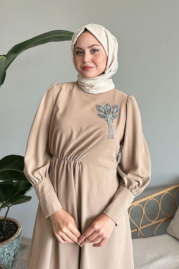 Yarım Büzgülü Bej İkili Takım - 5