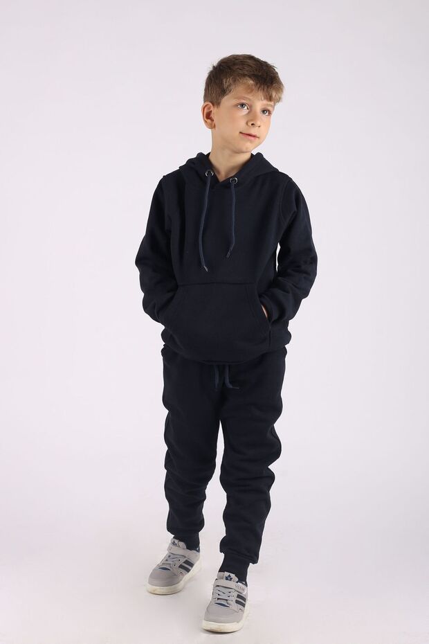 Boys and girls unisex children's tracksuit with fleece inside, winter kangaroo pocket and hood, 5-14 y