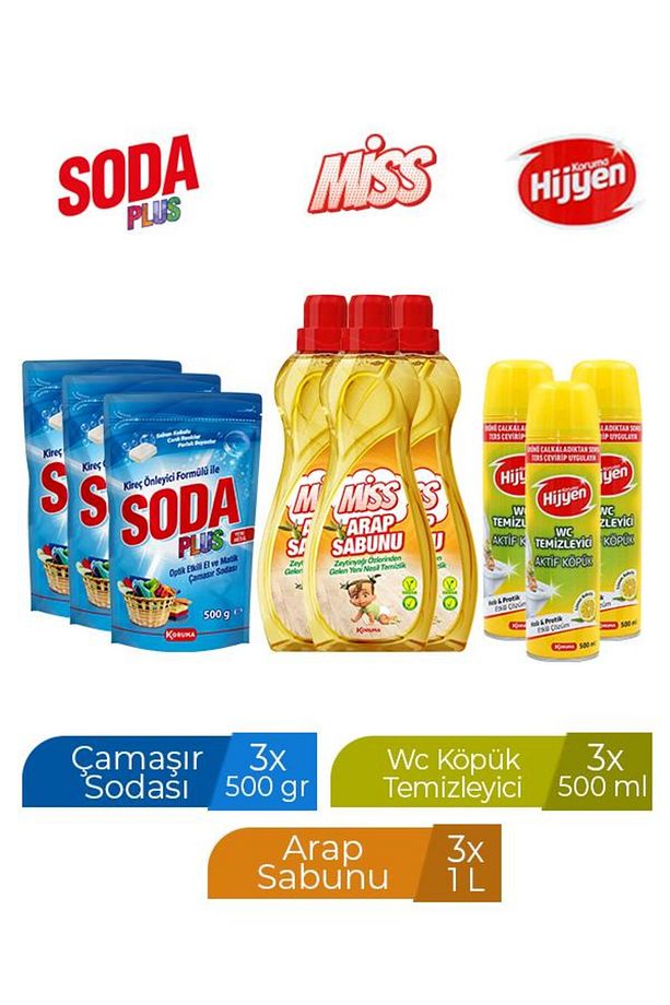 SODA 500 GR X 3 ADET+ KORUMA WC KÖPÜK 500 ML X 3 ADET +MİSS ARAP SABUNU 1 LT X 3 ADET - 1