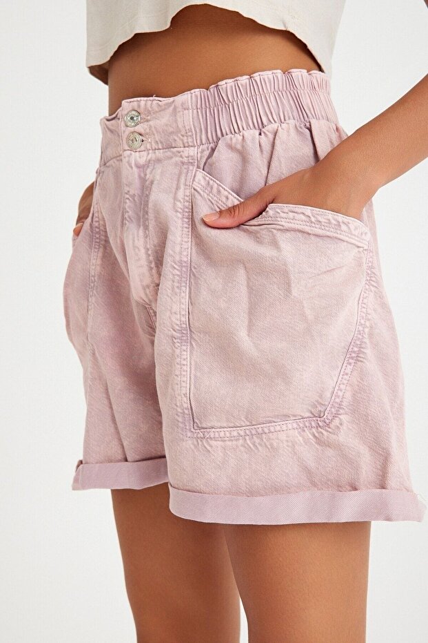 Lastikli Bel Kot Şort - 6