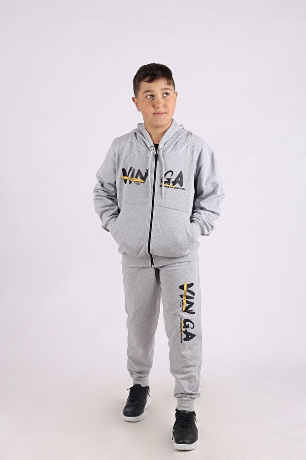 طقم بدلة رياضية للأولاد بسحاب وقلنسوة وجيب الكنغر من VINGA