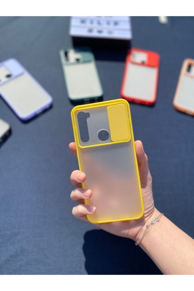 Xiaomi Redmi Note 8 Compatible Camera Sliding Lens Protected Mica Case Khaki Green