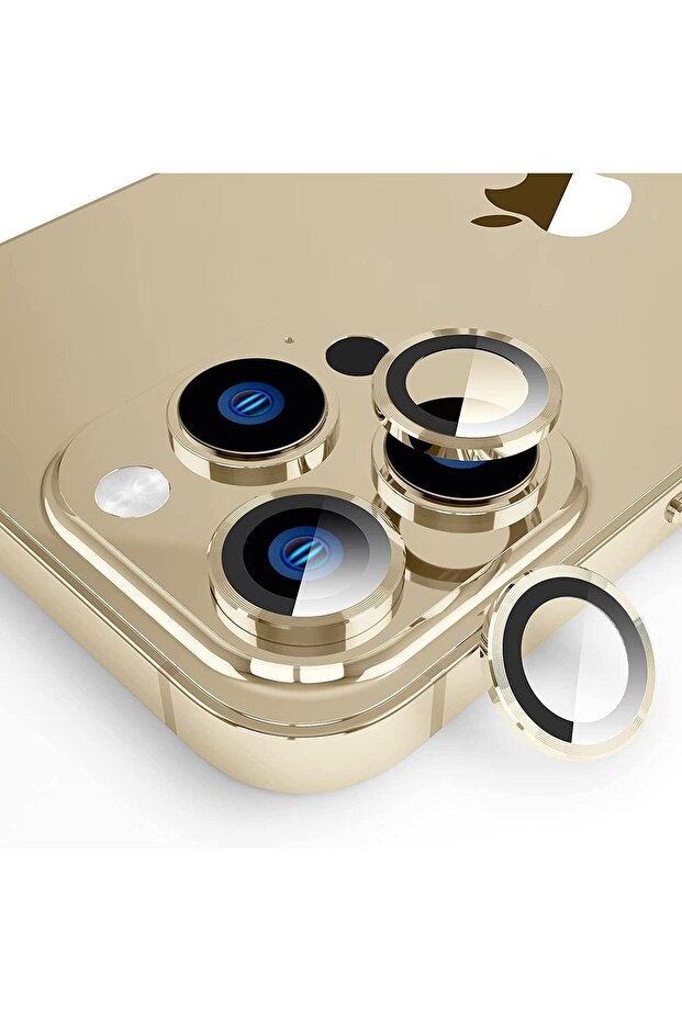 For Iphone 13 Pro/13 Pro Max Compatible Aluminum Alloy Tempered Glass Camera Lens Protector (Set of 3) Gold