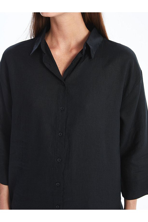 LCW Düz Oversize Keten Kadın Gömlek - 3