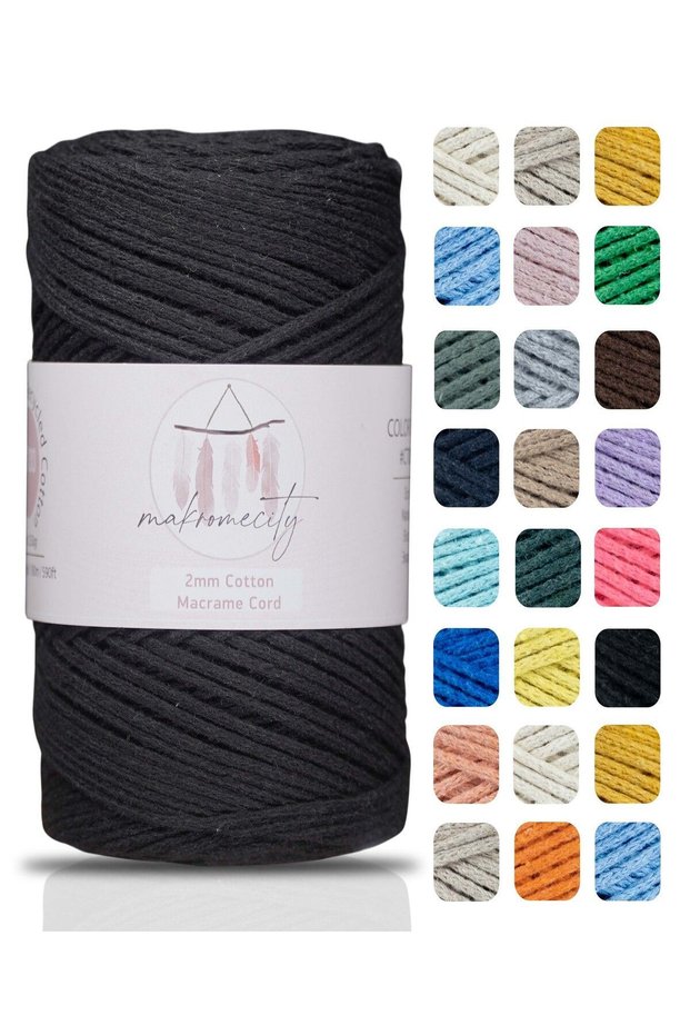 Premium Cotton Cotton Macrame Rope Black 200 Gr 150 Meters 2mm Cotton Chain Macrame Bag Rope Supla Rope
