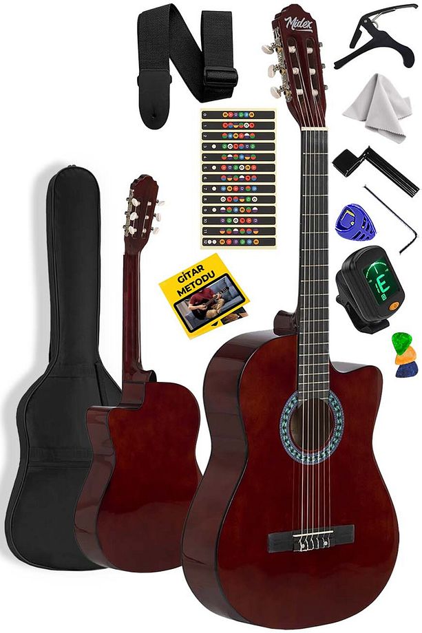 Cg-395br Kahve Renk Kesik Klasik Gitar 4/4 Yetişkin Boy Sap Ayarlı Full Set - 1
