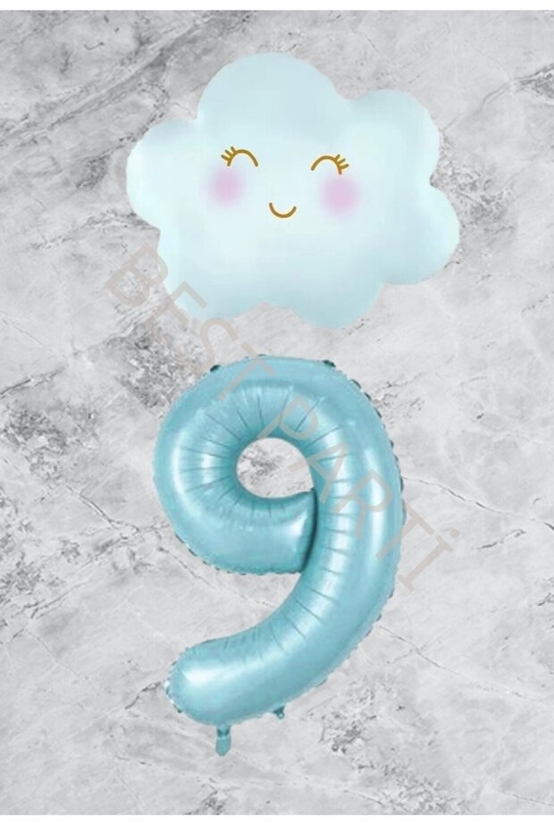 Age 9 Blue Number Cloud Foil Balloon Set