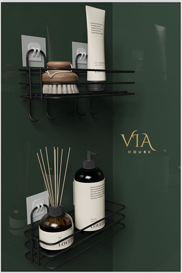 Set of 2 Bathroom Organizer - Shampoo Holder, Soap Dish and Shower Shelf Organizer with 4 Hangers