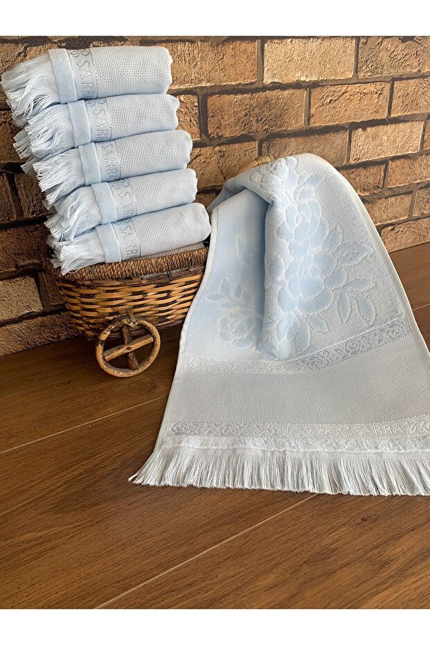 30x50cm 6-Piece Fringed ETAMIN TOWEL - BABY BLUE