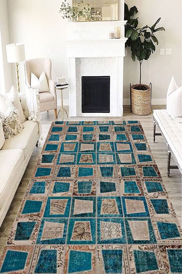 Patchwork Verona Kaymaz Deri Tabanlı Yıkanabilir Antibakteriyel Dijital Baskı Patchwork Halı Yolluk - 1