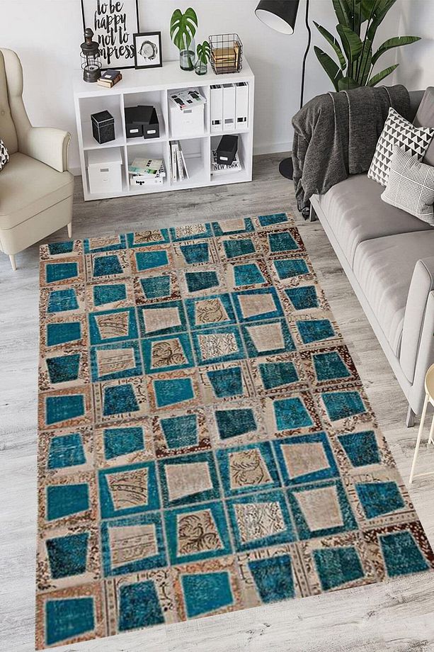 Patchwork Verona Kaymaz Deri Tabanlı Yıkanabilir Antibakteriyel Dijital Baskı Patchwork Halı Yolluk - 2