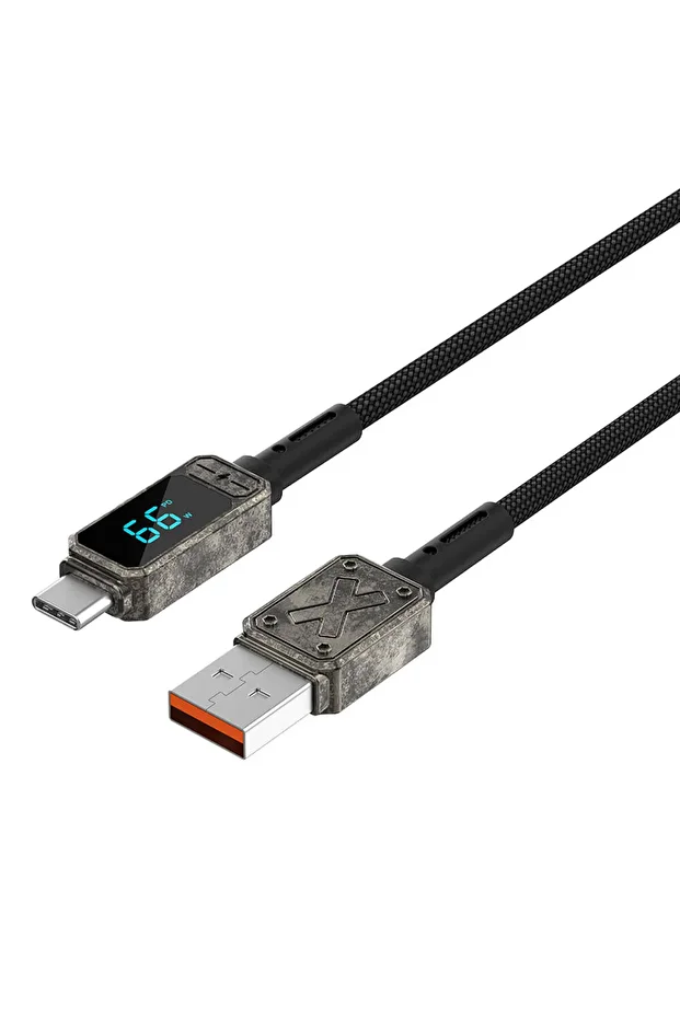 LED Dijital Göstergeli Type-C Usb Kablo Wiwu Wi-C038 Titan Serisi 6A 66W Şarj ve Data Kablo Siyah - 2