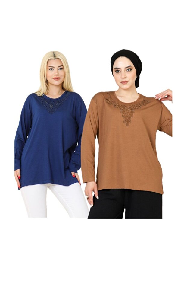 WOMEN'S MOTHER'S JERSEY 2-PIECE SET Stretch Fabric Long Sleeve Front Patterned Mother 'jersey Blouse Mother's Day Special Occasion (2 PIECES)