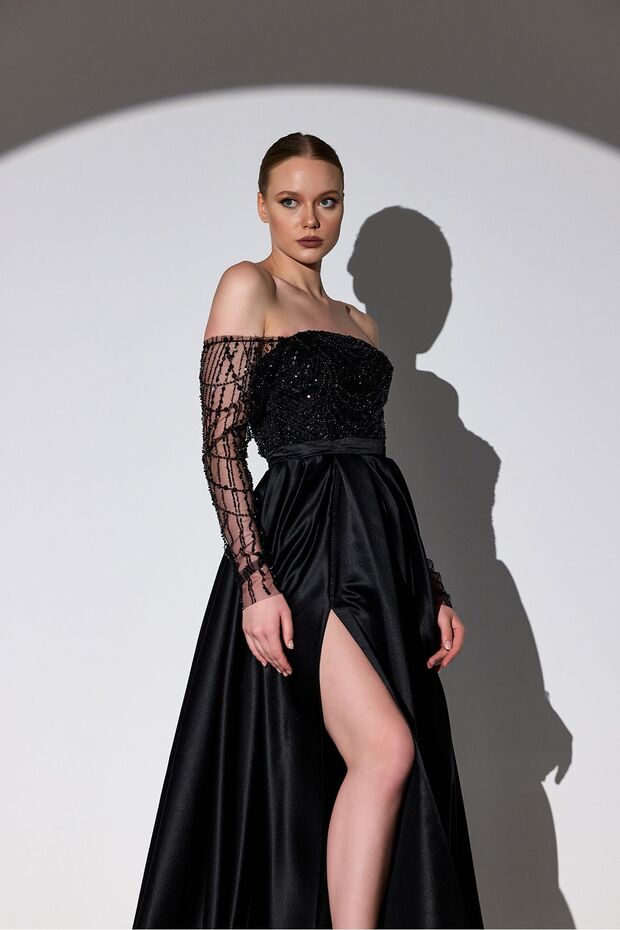 İşlemeli Siyah Abiye - 3