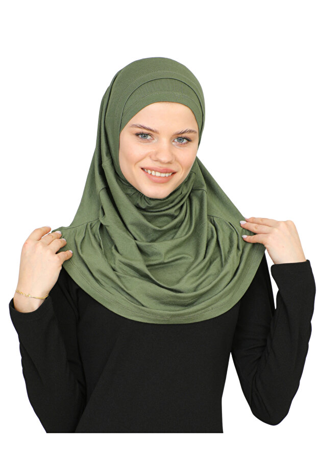 Two Pieces Ready to Wear Neck Collar Headscarf Shawl Ready Scarf Viscose - Khaki
