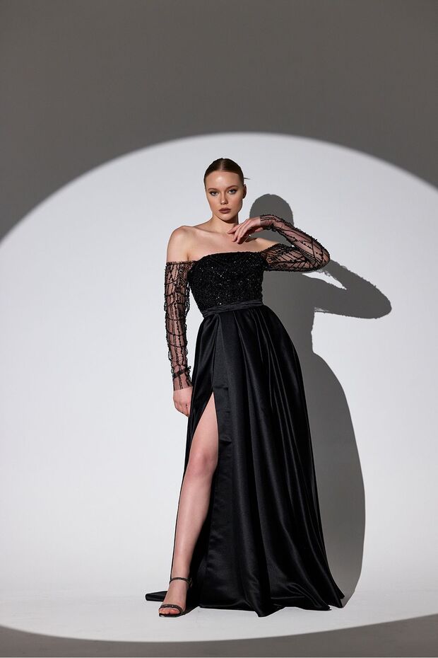 İşlemeli Siyah Abiye - 4