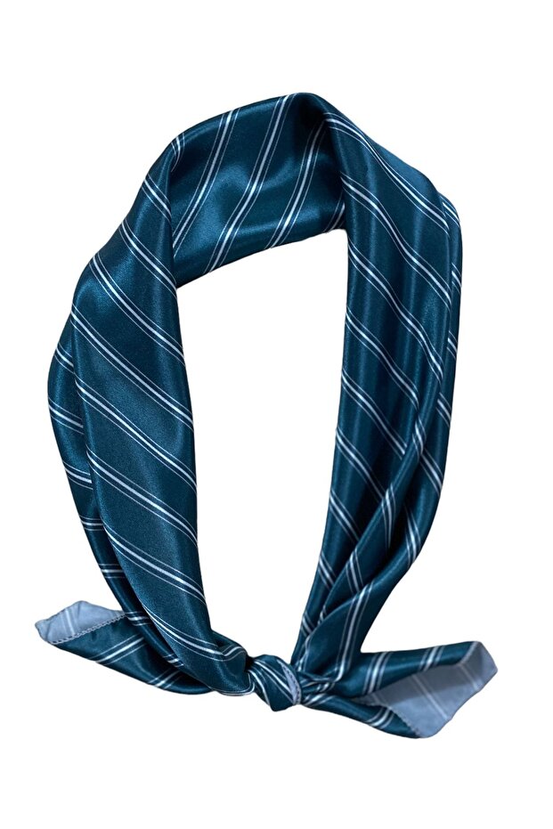 Emerald Green White Striped Bandana Satin Scarf 70x70 Cm