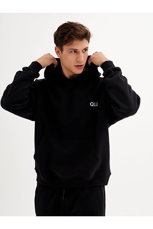 Infinity Collection Unisex Siyah Oversize Kapüşonlu - 1