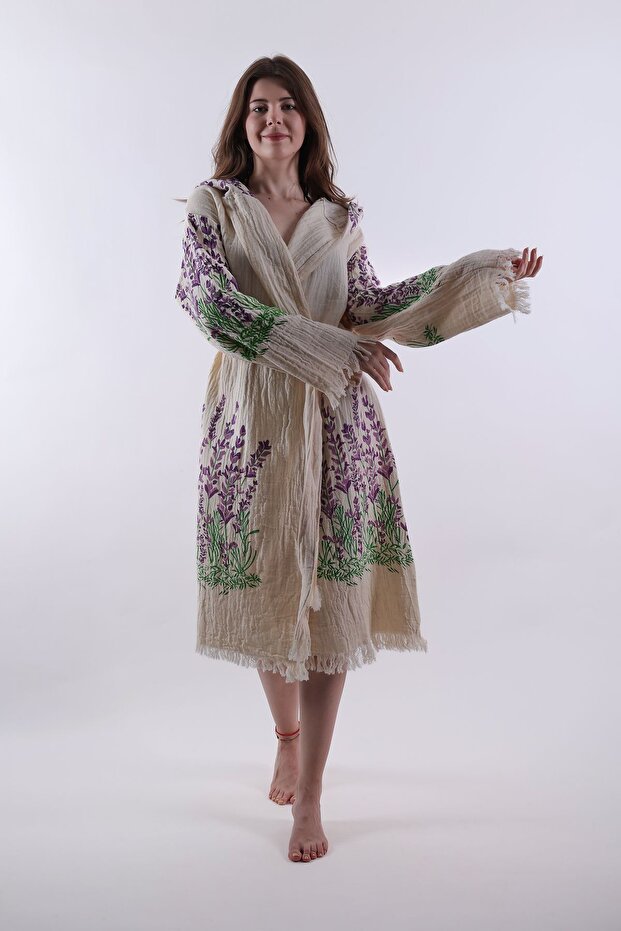 Peshtemal Bathrobe Muslin Cotton Beach Lavender Pattern 1 Piece Unisex Beachwear Kimono Kaftan