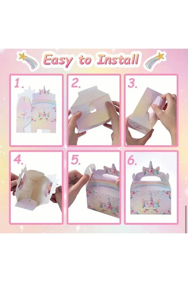 4 Adet Gökkuşağı Renkli Unicorn Ve Balon Desenli Hediyelik, Şeker Ve Çikolata Kutusu - 8