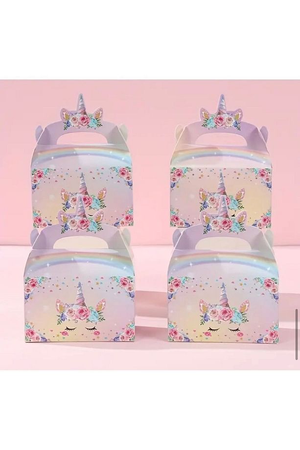 4 Adet Gökkuşağı Renkli Unicorn Ve Balon Desenli Hediyelik, Şeker Ve Çikolata Kutusu - 4