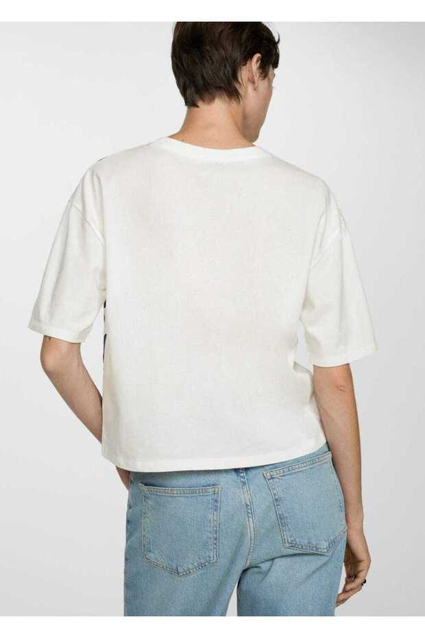 Desenli pamuklu tişört - 4