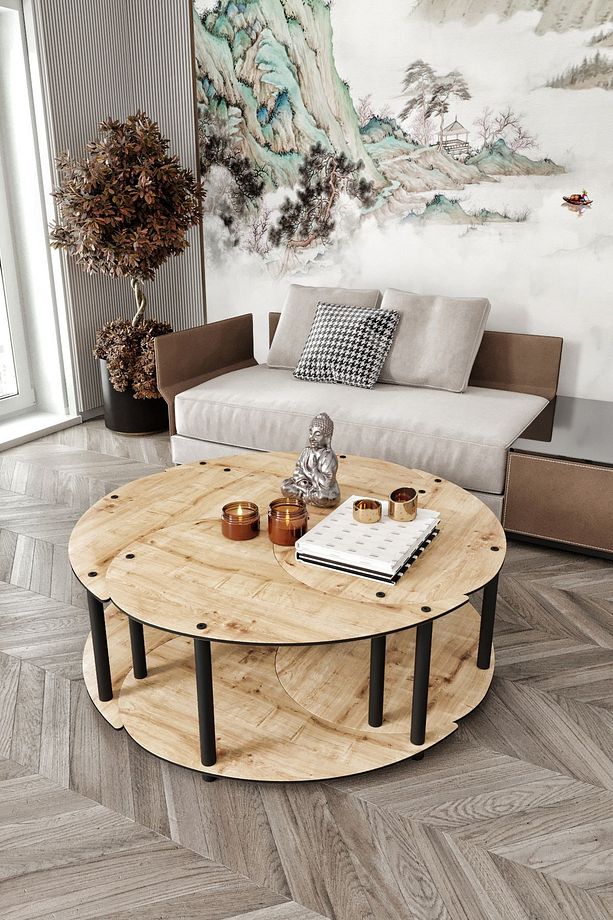 Yin Yang Unıty Serenıty Orta Sehpa 4 Lü Safir Meşe-90 Cm - 3