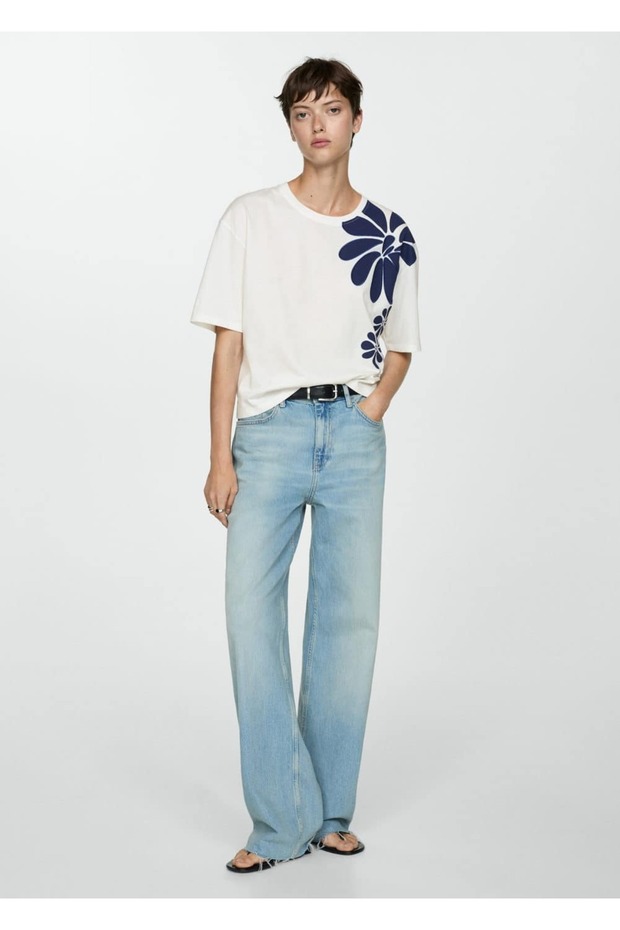 Desenli pamuklu tişört - 2