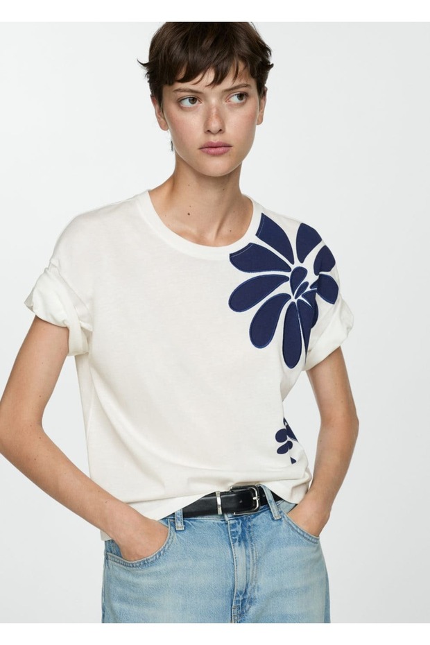 Desenli pamuklu tişört - 1