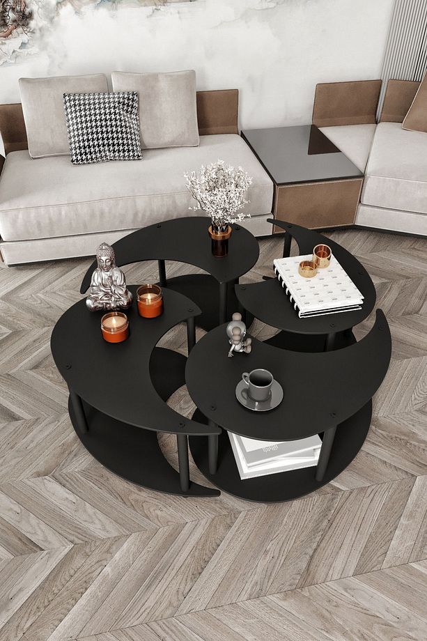 Yin Yang Unıty Serenıty Orta Sehpa 4 Lü Siyah-100 Cm - 1