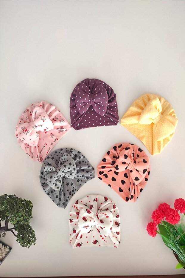 Baby Girl 6-18 Months Colorful Patterned 6-Piece Bonnet Set