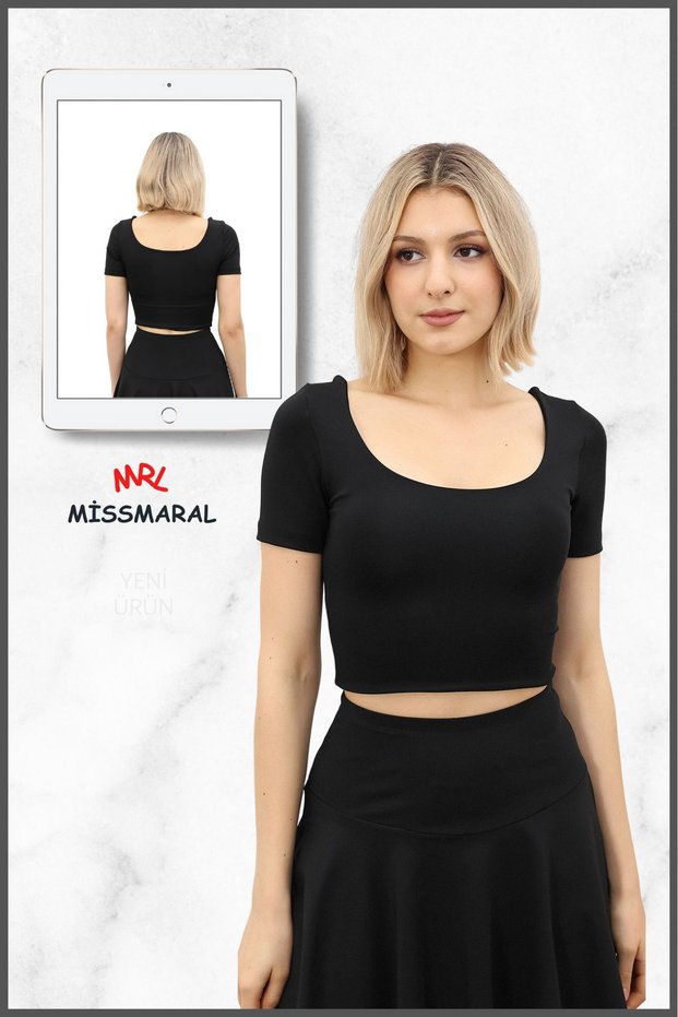 Women's Black Slim Fit Short Sleeve Body Blouse Chest Collar Body Wrap Soft & Flexible 5081
