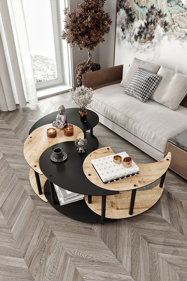 Yin Yang Unıty Serenıty Orta Sehpa 4 Lü Safir Meşe Siyah 90 Cm - 4