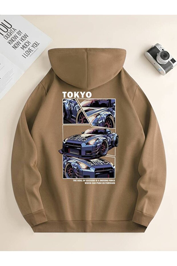 Unisex Tokyo GTR Printed Oversized Winter 3-Thread 100% Cotton Hooded Sweatshirt Hoodie