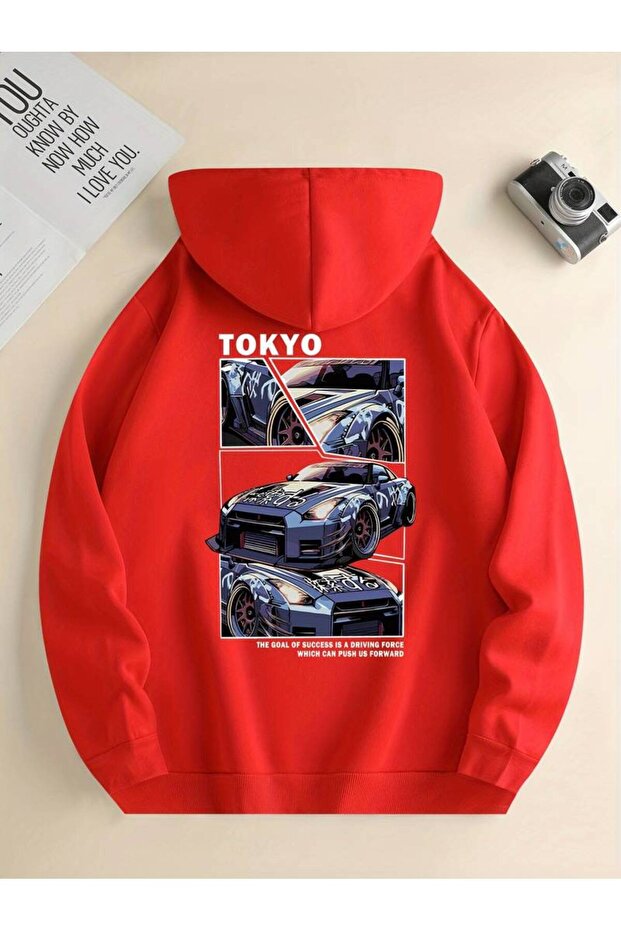 Unisex Tokyo GTR Printed Oversized Winter 3-Thread 100% Cotton Hooded Sweatshirt Hoodie