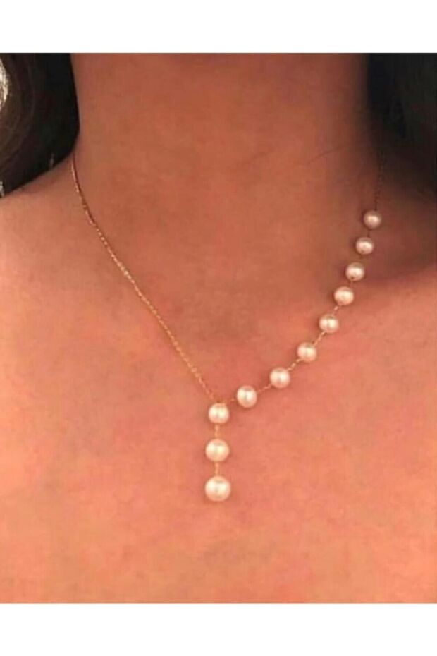 Women's Pearl Detailed Gold Chain Necklace