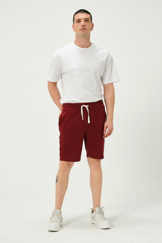 Erkek Regular Fit 3 İplik Kumaş Şort Bordo - 2