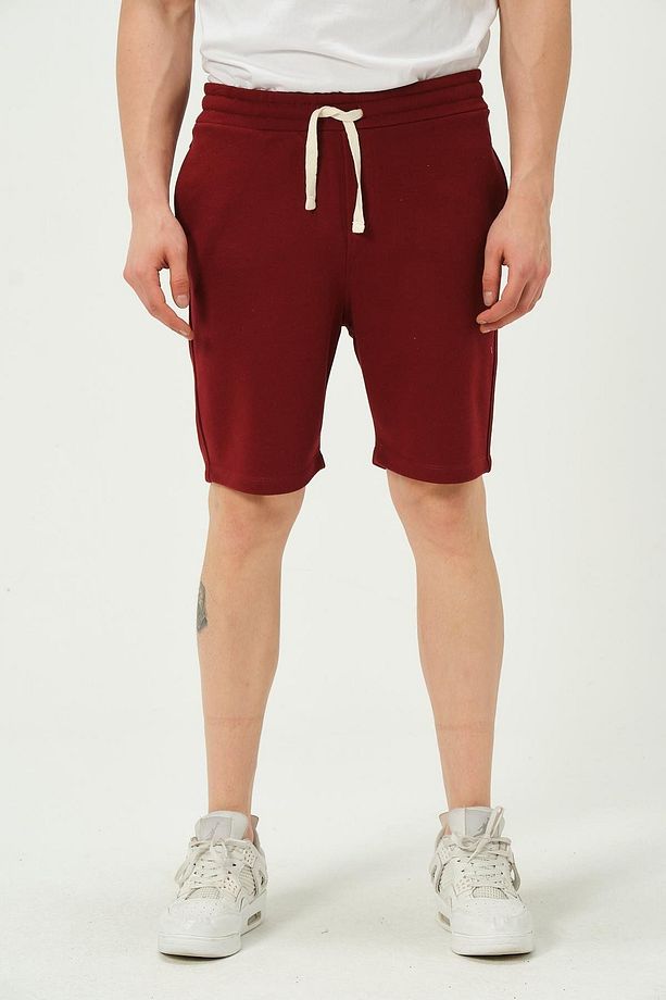 Erkek Regular Fit 3 İplik Kumaş Şort Bordo - 1