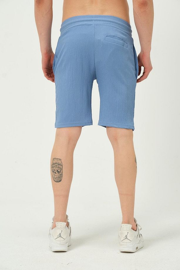Erkek Crinkle Kumaş Regular Fit Şort Mavi - 5